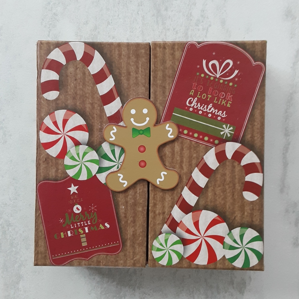 Christmas Gift Box with Gingerbread and Candy Cane Design, 6" x 6" x 1-1/2"